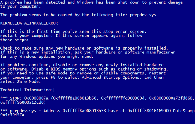 Компьютер был перезагружен после критической ошибки код ошибки 0x0000007a windows 10